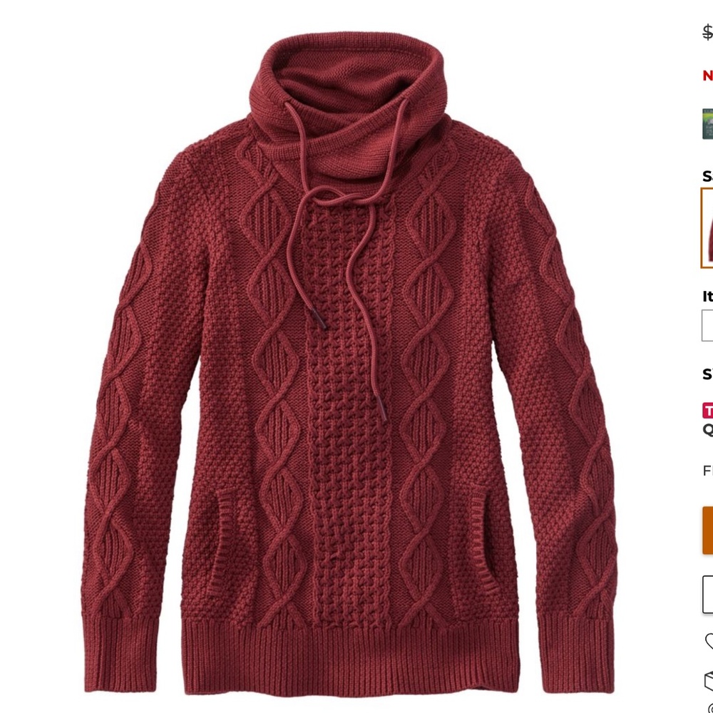 LL Bean Womens Signature Cotton Cable Knit Hoodie